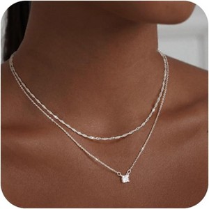 14K Gold or Silver Plated CZ Choker Set for Women: Dainty Gold Chain & Simulated Diamond Pendant, Trendy Jewelry Gift - 1 of 4