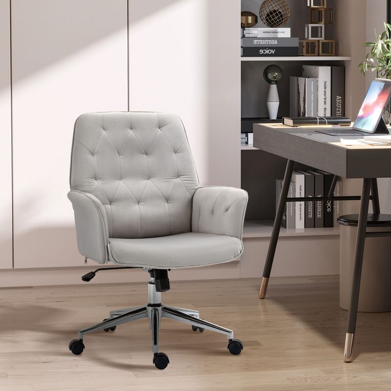 Vinsetto Modern Mid-Back Tufted Velvet Fabric Home Office Desk Chair with Adjustable Height, Swivel Adjustable Task Chair with Padded Armrests, 3 of 8