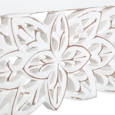 Gaudin 30" White Hand Carved Floating Shelf