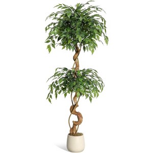 homfan Ficus Tree Artificial,4FT Artificial Plants Indoor in Sturdy White Pot,Indoor Faux Tree for Home Office Decor - 1 of 4