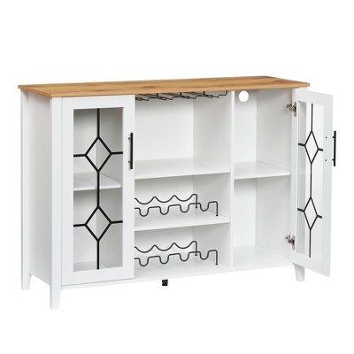 homfan Wine racks Cabinet, Glass Door Wine Cabinet with Rack,Kitchen Sideboard with Storage Rack, for Living Room, Dining Room