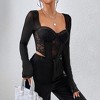 Long sleeved mesh patchwork lace see through fishbone tight and sexy short top - 3 of 4