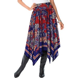Roaman's Women's Plus Size Petite Handkerchief Hem Skirt - 1 of 4
