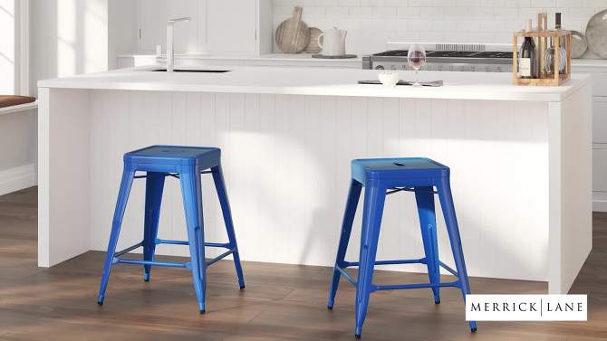 Merrick Lane Backless Metal Stool with Square Seat for Indoor-Outdoor Use, 2 of 13, play video