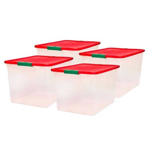 Homz 64 Quart Secure Seal Latching Extra Large Clear Plastic Storage Tote Container  Bin W/ Red Lid For Home, Garage, & Basement Organization (4-pack) : Target