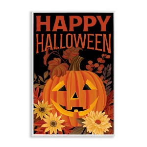 Stupell Industries Happy Halloween Floral Pumpkin Framed Giclee Art - 1 of 4