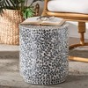 bali & pari Marilla Mother of Pearl Capiz Shell Ottoman Footstool Mosaic Black/White - 2 of 4