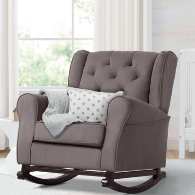 Graphite Microfiber Upholstered Nursery Rocking Chair with Wood Rocker Feet