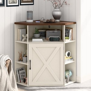Corner Storage Cabinet with USB Ports and Outlets, 6-Cubby Bookshelf - 1 of 4
