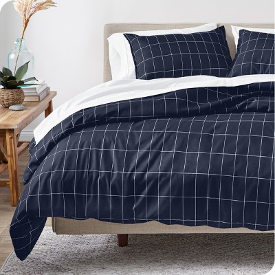 Twin/twin Xl Grid - Midnight/white Double Brushed Duvet Set By Bare ...