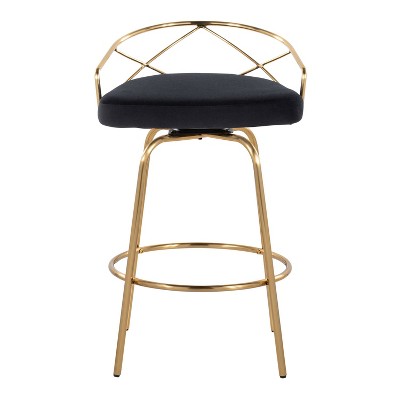 Charlotte 26" Black Velvet and Gold Metal Swivel Counter Stool Set