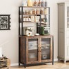 Bakers Rack with Cabinet 5 Tier Microwave Stand 63.78" Standing Bakers Rack with Door Tall Coffee Bar Brown Home Bar Cabinet - 2 of 4