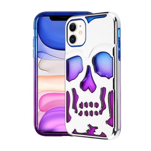 For Apple Iphone 11 Silver Purple Skullcap Hard Tpu Hybrid Case