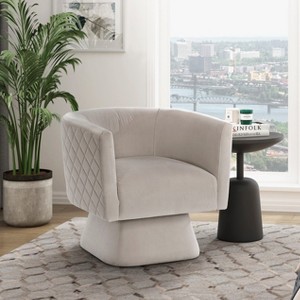 CAVINAS 18" Swivel Chair for Living Room,Upholstery Accent Chair with Solid Wood,Diamond Stitched Back - 1 of 4