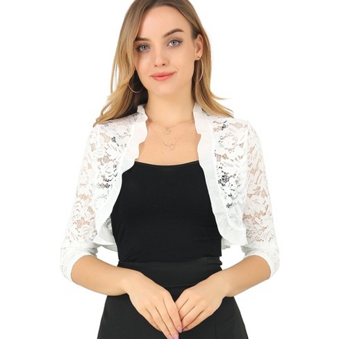 Allegra K Women's Elegant Ruffle Collar Crop Cardigan Knit Open Front  Bolero Shrug : Target