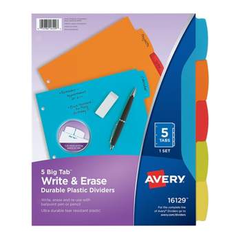 Avery Big Tab Write & Erase Plastic Dividers 5-Tab Assorted Colors (16129) 2609669