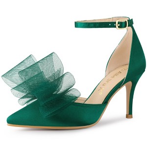Allegra K Women's Mesh Bow Tie Ankle Strap Stiletto High Heels Pumps - 1 of 4