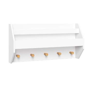 Kids' Catch All Wall Shelf with Bookrack and Hooks White - RiverRidge Home