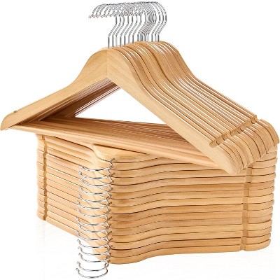 Wooden Hangers 30 Pack, Smooth Wood Hangers with 360 Swivel Hook & Notches, Natural Solid Coat Hangers Wooden for Closet
