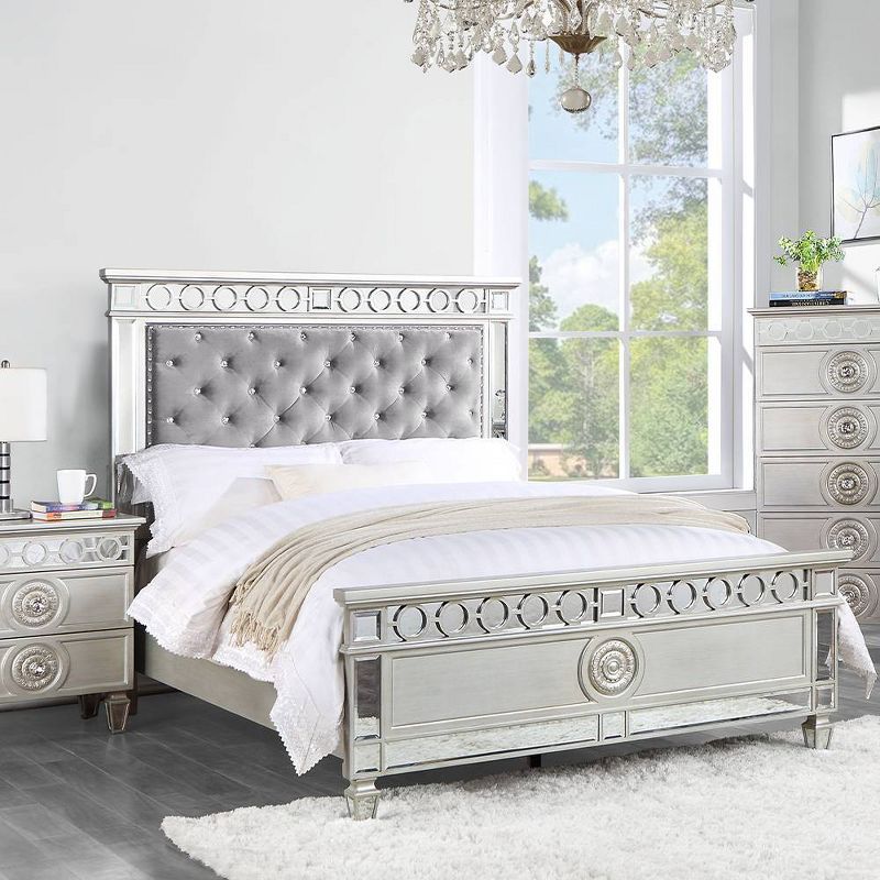 81&#34;Twin Bed Varian Bed Gray Velvet, Silver Mirrored Finish - Acme Furniture, 1 of 7
