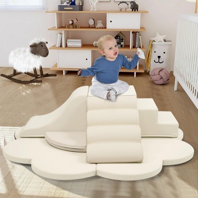 INFURNIC Baby Activity Gym Soft Foam Block Climbing Set with 6-Piece Play Structure for Motor Skills and Creative Fun, Beige, 27.64"*27.28"*21.77"