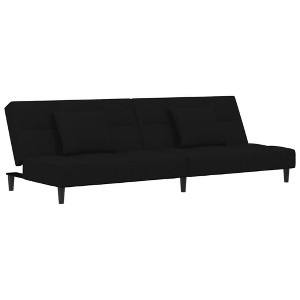 vidaXL 2-Seater Sofa Bed in Black Velvet - Modern Convertible Loveseat Twin Sleeper with Pillows for Living Room, Studio, Office - 1 of 4