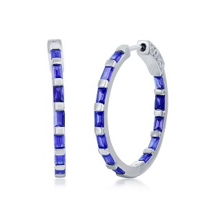 Bella Silver Sterling Silver, Baguette CZ 25mm Hoop Earrings - Sapphire CZ - Blue - 1 of 2