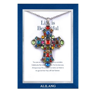 Anna-Kaci Silver Tone Stained Glass Rhinestone Pendant Fashion Necklace Gift Message Card Envelope Jewelry Gifts - 1 of 4