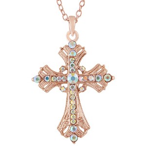 Alilang Vintage-Inspired Silvery Tone Cross Pendant Necklace with Crystal Rhinestone Accents - 1 of 4