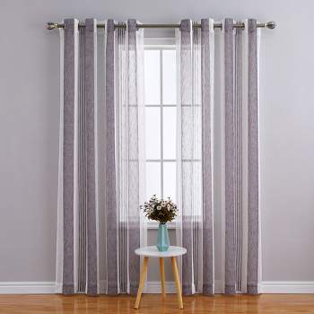 Whizmax Sheer Stripe Curtains for Living Room Bedroom Window Grommet Voile Drapes, 2 Panels