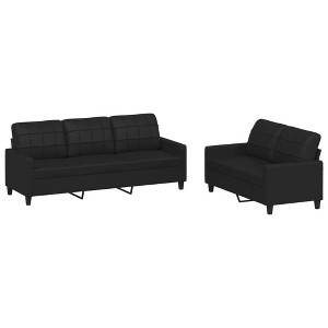 vidaXL 2 Piece Black Faux Leather Sofa Set, Plywood & Metal Frame, Comfortable Seating with Dense Foam Padding, Suitable for Home Office & Lounge Area - 1 of 4