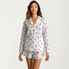 Anna-Kaci Lounge Women's White Long Sleeve Heart Print Tie Front Top and Matching Shorts Loungewear Set - 2 of 4