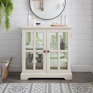 Bookshelf Display Cabinet Vintage with Glass and Magnetic Doors for Dining Room 30.3in Wide - 3irtyhousy - 1 of 4
