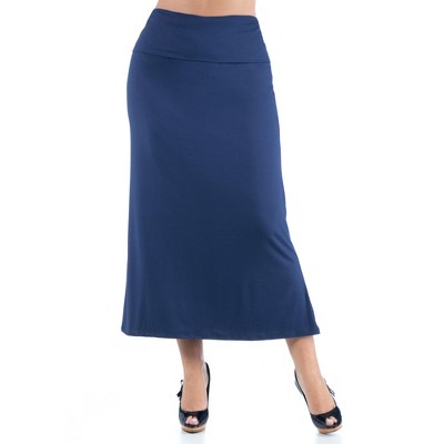 24seven Comfort Apparel  Comfortable Plus Size Foldover Maxi Skirt