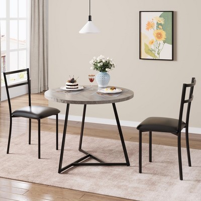 Round Dining Table Set for 2 with Cushion Chairs, 3 Piece Kitchen Table and Upholstered Chairs Circular