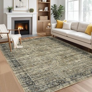 Vintage Boho Non-Slip Kitchen Rug Retro Abstract Low Pile Area Rug Soft Floor Carpet for Bedroom Living Room Laundry Room - 1 of 4
