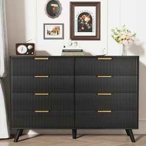 Buenhomino 8 Drawer Double Dresser for Bedroom, Black Chest of Dressers, Modern Wooden Dresser Chest with Golden Handles for Living Room and Entryway - 1 of 4