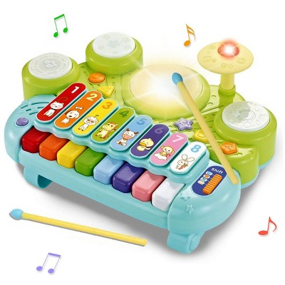 Costway 3 in 1 Musical Instruments Electronic Piano Xylophone Drum Set Learning Toys