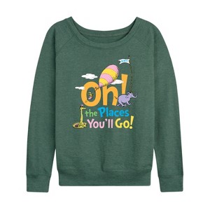 Women's - Dr. Seuss - Oh! The Places You'll Go Lightweight French Terry Wide Neck Long Sleeve Shirt - 1 of 4