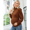 Coolmee Women's Maternity Shirt Long Puff Sleeve Top Mock Neck Ribbed Knit Ruched Side Blouse - 3 of 4
