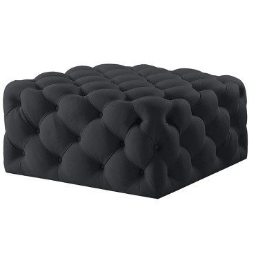 33"  Blue Velvet Rolling Tufted Cocktail Ottoman