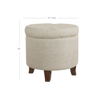 Twine Light Brown Tufted Round Storage Ottoman with Wooden Legs