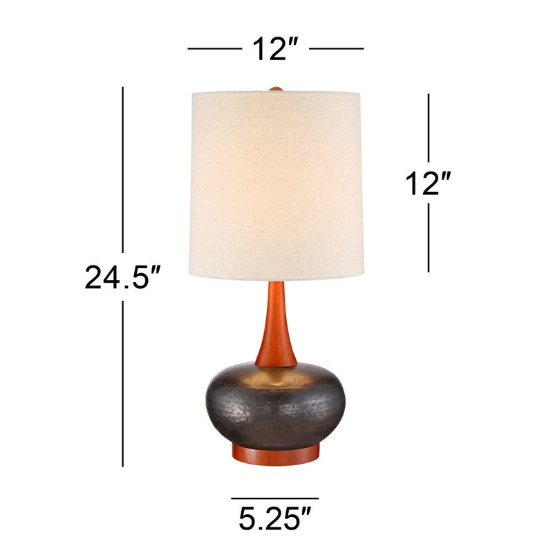 360 Lighting Andi Modern Mid Century Table Lamps 24 1/2" High Set of 2 Hammered Brown Ceramic Red Oak Off White Shade for Bedroom Living Room Desk, 4 of 7