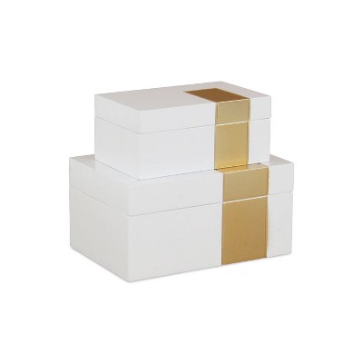 Cheung's White Wooden Decorative Box with Golden Band Accent (Set of 2)