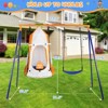 Etokfoks Swing Set for Backyard 1 Detachable Hanging Tent Saucer Swing 32 in and 1 Belt Swing Seat Heavy Duty Metal A Frame 1 Set - 2 of 4