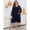 Coolmee Plus Size Womens V Neck Long Sleeve Swiss Dot Boho Dress Higt Waist Ruffle Flowy A Line Midi Dress with Belt - 2 of 4
