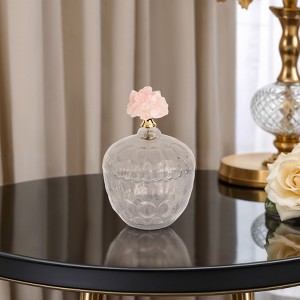 Glass and Stone Glam Jar with Decorative Lid - Modern Sculpted Design for Casual Home or Office Decor - Clear - 1 of 4