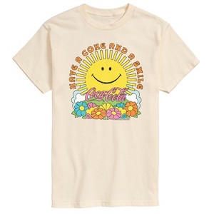 Men's - Coca-Cola - Have A Coke and Smile Retro Groovy Sun and Flowers Short Sleeve Graphic T-Shirt - 1 of 4