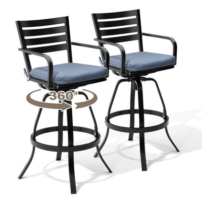 Pellebant 2PC Outdoor Cast Aluminum Swivel Bar Stool with Sunbrella Cushion