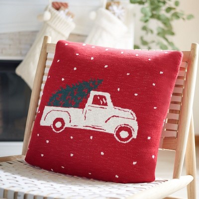 Red and Black Plaid Christmas Pillow Set, 21" Square Cotton